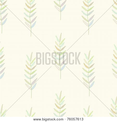 Seamless nature pattern with graphic brunch.  Hand drawing leavs vector illustration.