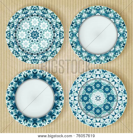 Plates with kaleidoscope pattern set