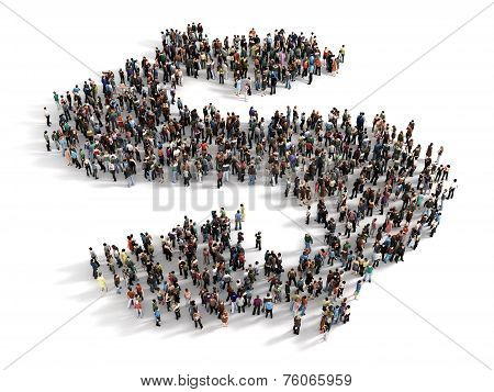 Large Group Of People Forming The Symbol Of A Dollar Sign. Concept Of Success.