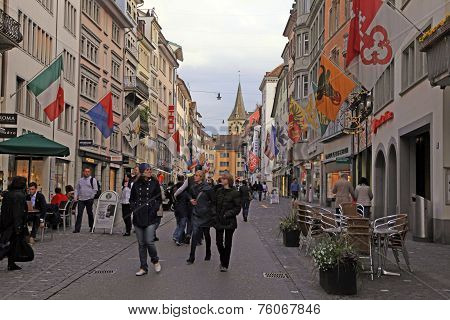 Pedestrian Street Rennweg, Zurich, Switzerland.