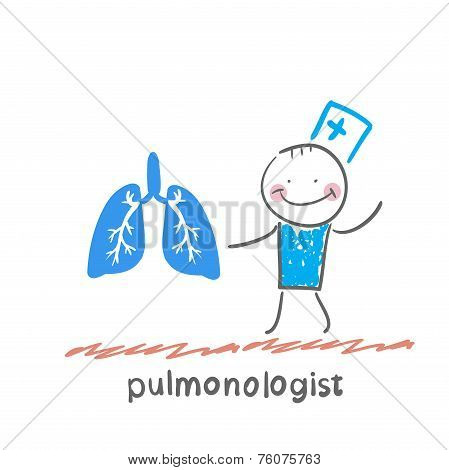 pulmonologist is standing next to a person's lungs