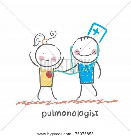 pulmonologist listens to the patient lungs