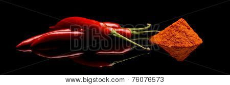 Studio Shot Chilli Pepper, Cayenne Pepper Isolated On Black