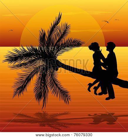 loving couple at sunset
