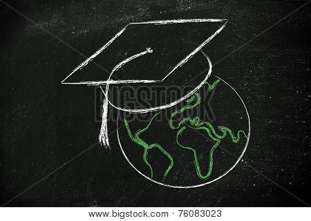 E-learning, Global Online Courses And Graduation Cap