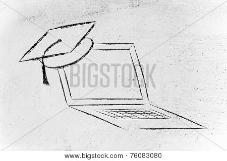 E-learning, Online Courses And Graduation Cap