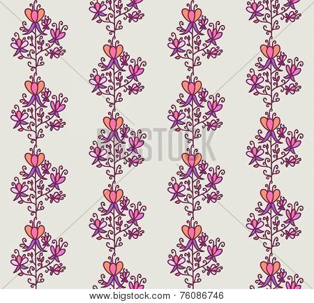 Neon fairytale flowers with tendrils seamless pattern