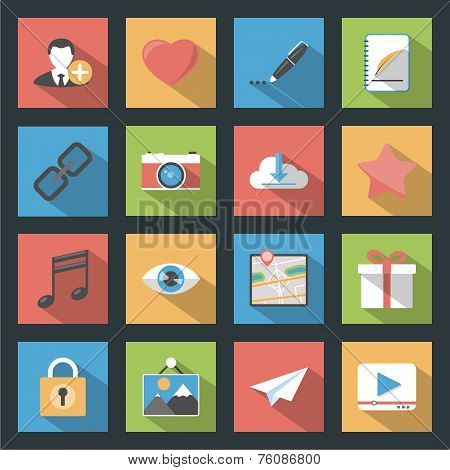 Socia Media Web Flat Icons Set With Longshadow