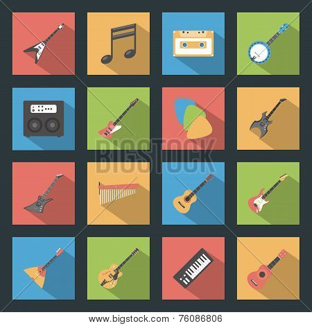Musical Instruments Flat Icons Set