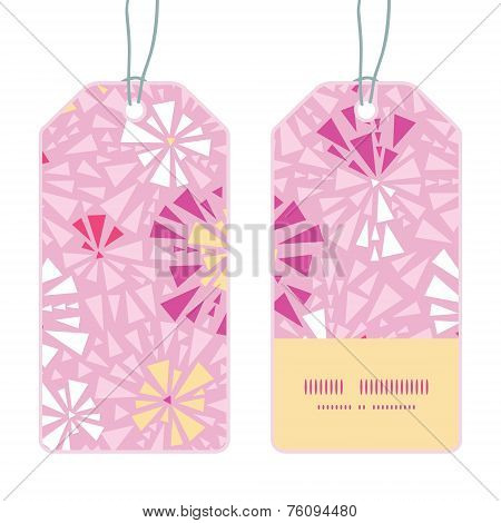 Vector pink abstract triangles vertical stripe frame pattern tags set