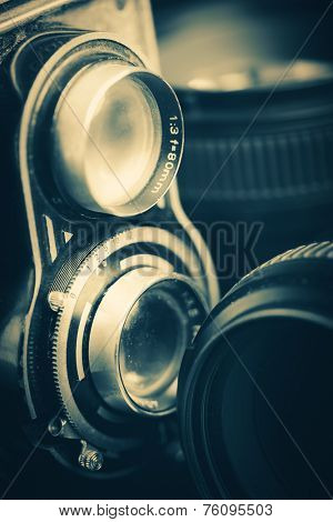Vintage twin reflex camera and lenses