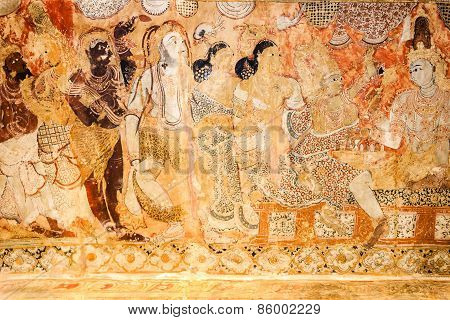 Faded Paintings On The Walls Of Veerabhadra Temple, Lepakshi, Andhra Pradesh, India