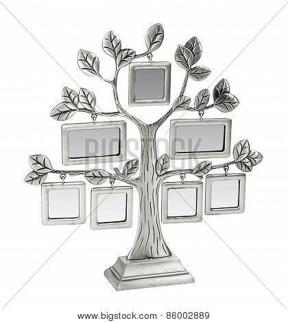 Isolated Silver Floral Tree With Leaves And Frames For Your Photos