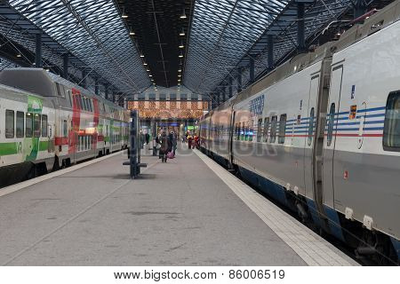 Helsinki, Finland - January 07:railway Station Of The City Of Helsinki,