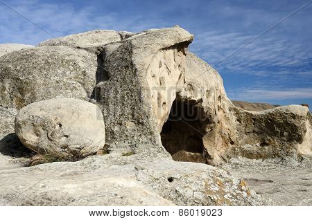 Entrance To Ancient House In Cave Town Uplistsikhe In Eastern Georgia, Caucasus, Euroasia