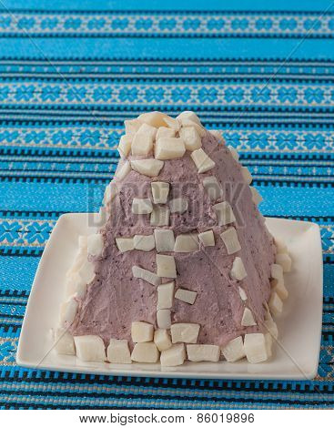 Traditional Easter Dessert From Cottage Cheese And Slices Of Coconut