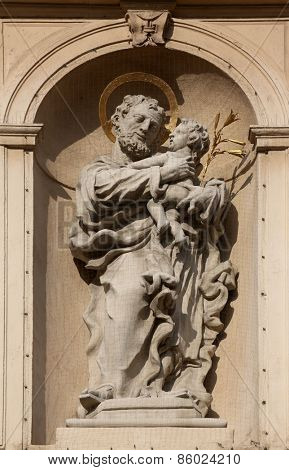 VIENNA, AUSTRIA - OCTOBER 10: Saint Joseph on baroque Jesuits church. The church was built between 1623 and 1627. in Vienna, Austria on October 10, 2014.