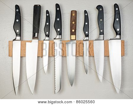 Kitchen Knife Fixed On Wall Bracket