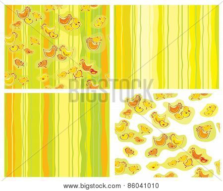 Vector seamless chickens patterns.