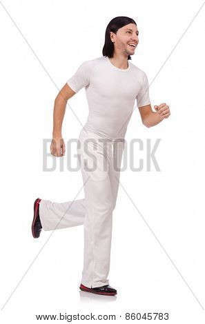A man in white sportswear isolated on white