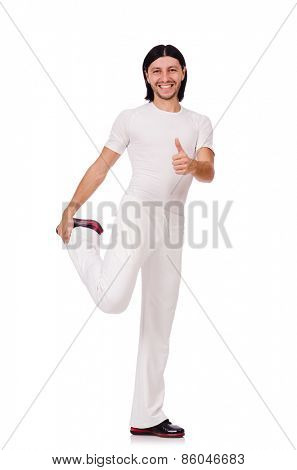 A man in white sportswear isolated on white