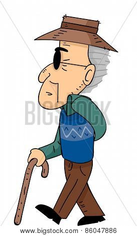 Illustration of a Senior Citizen Walking with the Help of a Cane