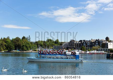 Visitors on pleasure boat Bowness on Windermere Lake District England UK