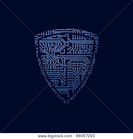 Data security icon. Circuit board shield