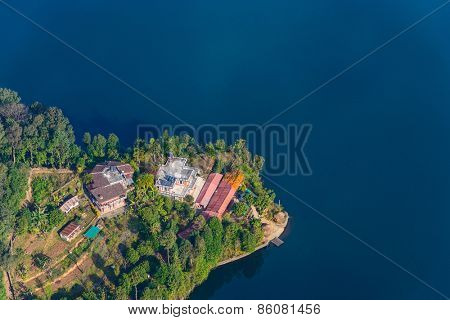 Phewa Lake aerial view near Pokhara in Nepal