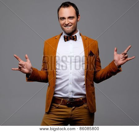 Sharp dressed fashionist fooling around 