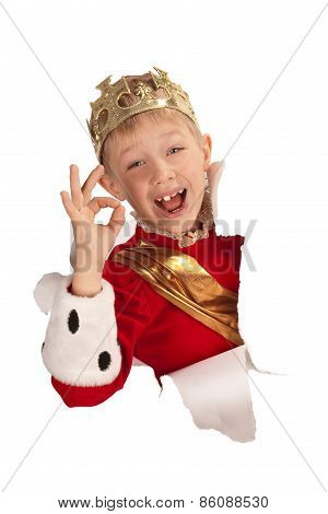 Happy Little King Looking Out From The Paper