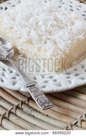Close Up Of Brazilian  Dessert Sweet Couscous Pudding (cuscuz Doce)