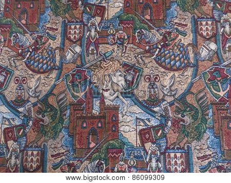 Medieval pattern tapestry material