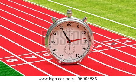 Silver chronometer on running track