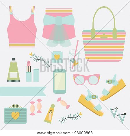 Pink and teal ladies summer fashion clothing and accessories
