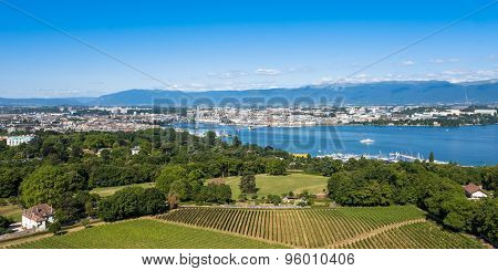 Aerial View Of Leman Lake -  Geneva City In Switzerland