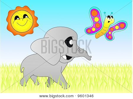 Éléphant et Butterfly au soleil