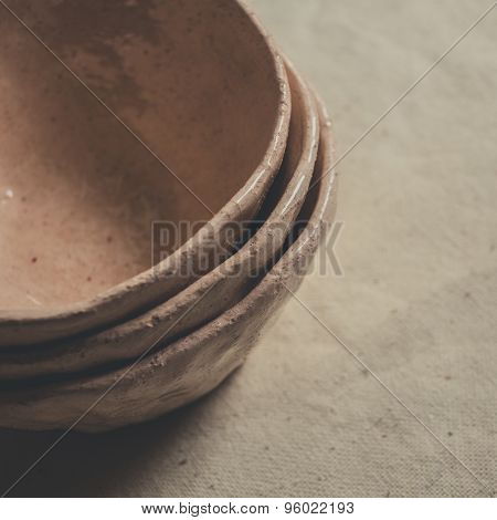 A set of clay bowls