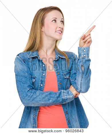 Woman tocuh on the imaginary panel