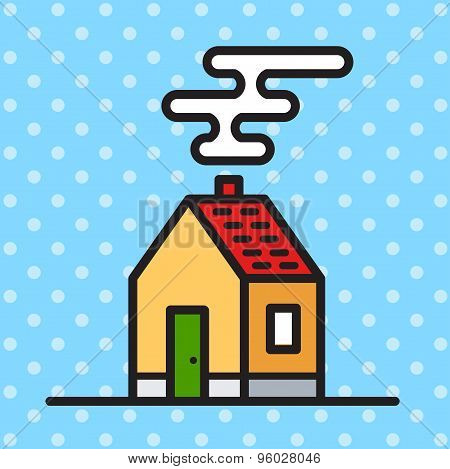 Flat Illustration Of House On Sky Background