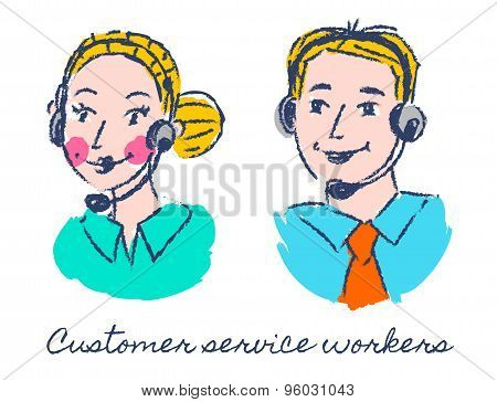 Customer service workers sketch drawing