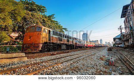 Old Diesel Locomotives and Trains in Bangkok Thailand