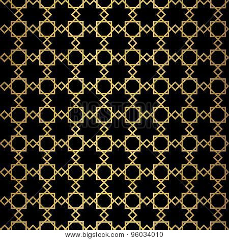 Abstract seamless geometric pattern. Monochrome black wallpaper. Geometry gold grid texture. Vintage