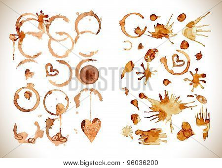 Coffee cup marks. Vector coffee set.