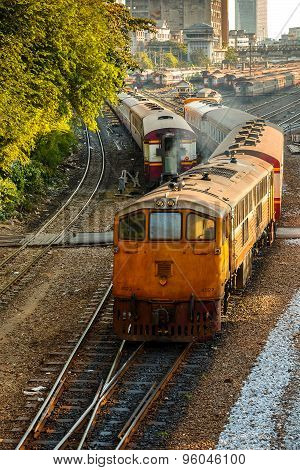 Old Diesel Locomotives and Trains in Bangkok Thailand