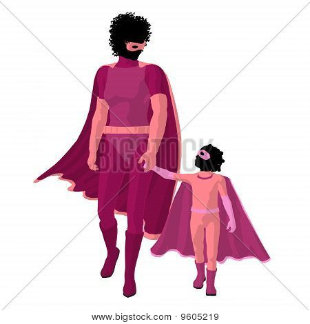 Afroamerikaner-super-Helden Mom-Abbildung-Kontur