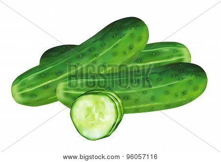 fresh cucumbers and slices of cucumber for salad