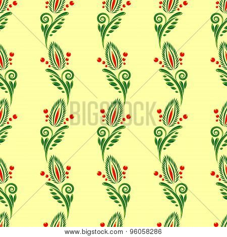 seamless pattern with floral ornament with elements of berries and leaves