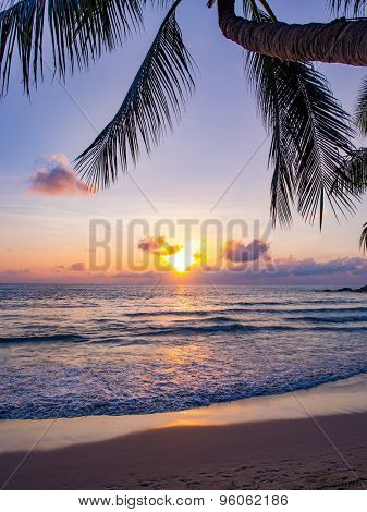 Sea sunrise in Chaweng beach Koh Samui island, Thailand.