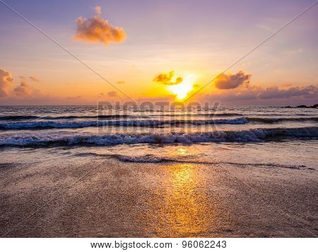 Sea sunrise in Chaweng beach Koh Samui island, Thailand.